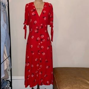 H&M Red Floral Midi Dress